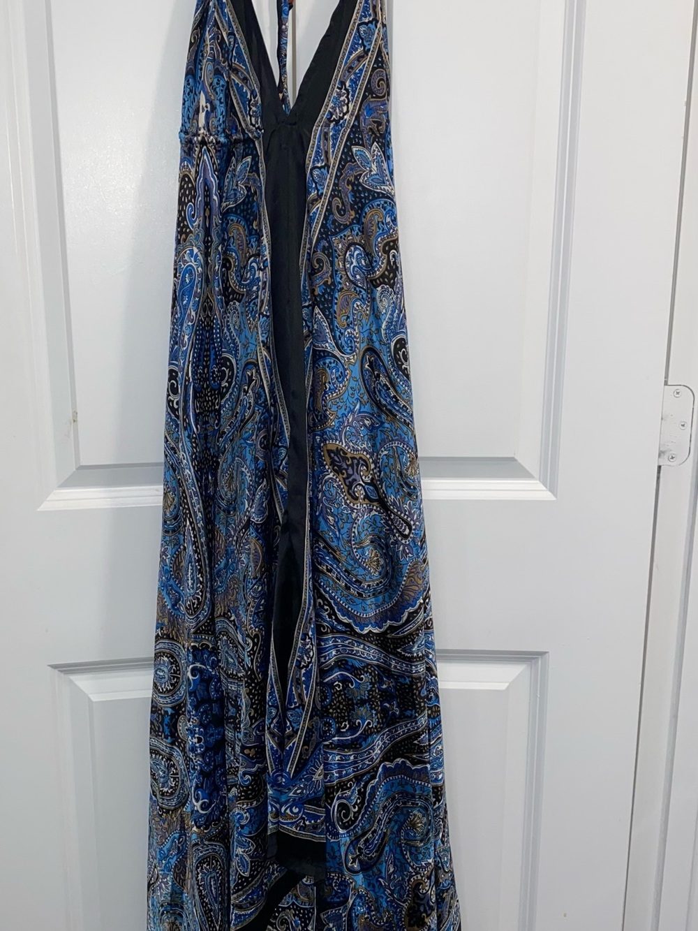 Elan Blue and Black Silk Paisley Maxi Dress